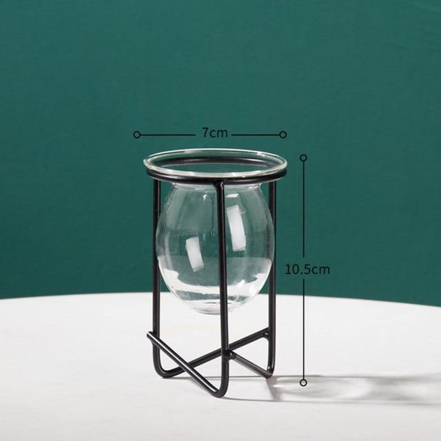 Glass Plant Vase with Modern Iron Stand - Lily & Eden