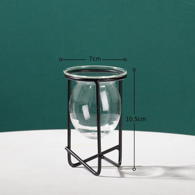 Glass Plant Vase with Modern Iron Stand - Lily & Eden