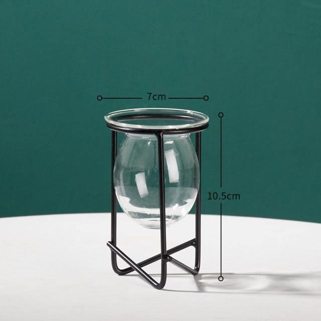 Glass Plant Vase with Modern Iron Stand - Lily & Eden