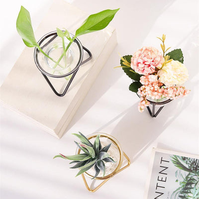 Glass Plant Vase with Modern Iron Stand - Lily & Eden