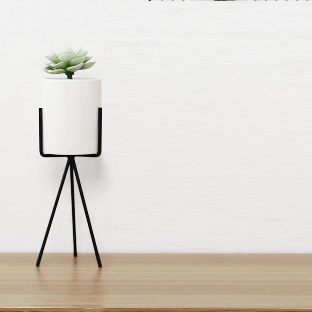 Long Tabletop Ceramic Planter with Geometric Iron Stand Tall | Lily & Eden