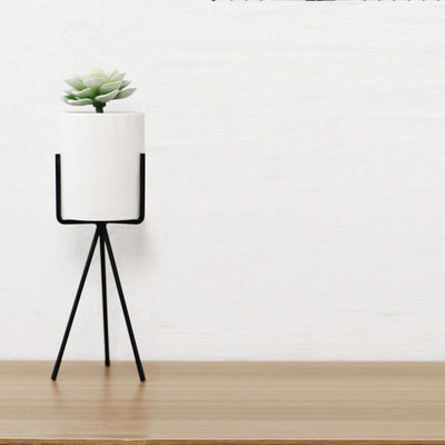 Long Tabletop Ceramic Planter with Geometric Iron Stand Tall | Lily & Eden