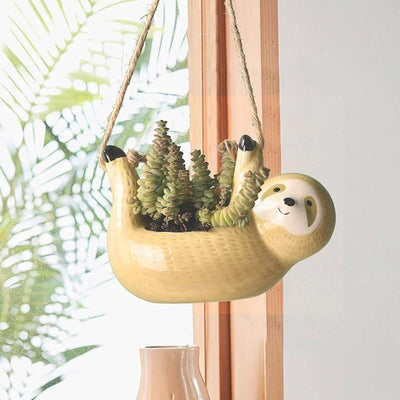 Sloth Ceramic Hanging Succulent Planter Tan / Paws Up | Lily & Eden