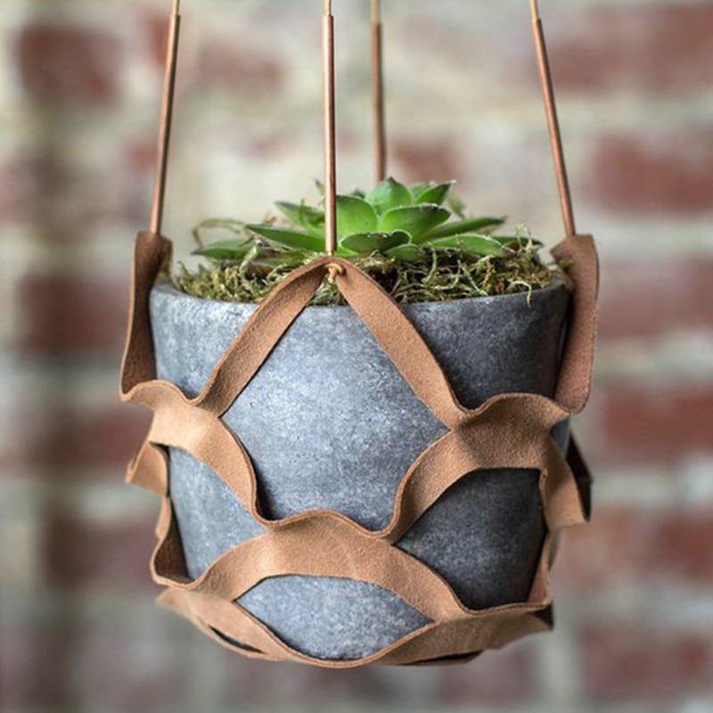 Plant Hanger made with Vegan Leather and Rope SeaGreen / Small