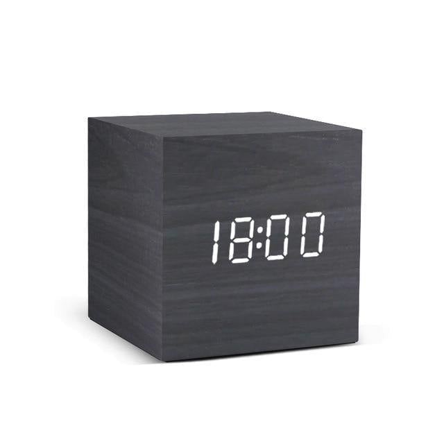 Wooden Cube LED Alarm Clock Black / Cube / Time | Lily & Eden