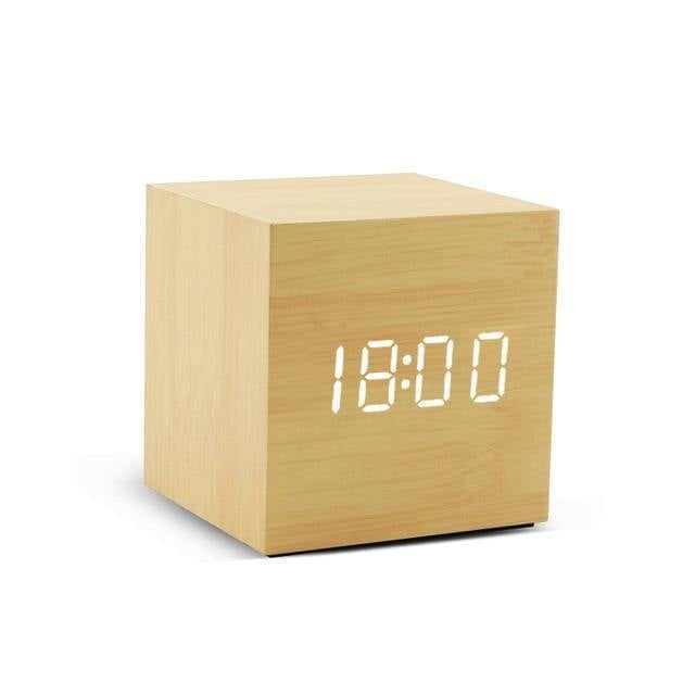 Wooden Cube LED Alarm Clock Tan / Cube / Time | Lily & Eden