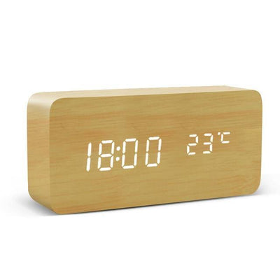 Wooden Cube LED Alarm Clock Tan / Rectangle / Time + Temperature | Lily & Eden