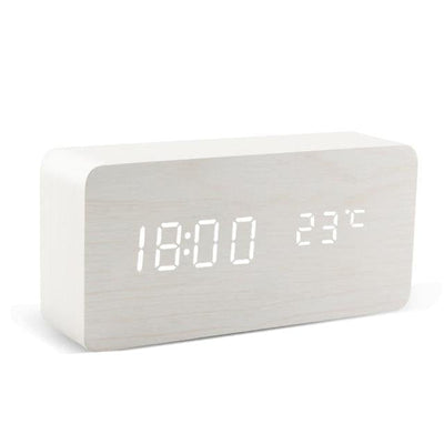 Wooden Cube LED Alarm Clock White / Rectangle / Time + Temperature | Lily & Eden
