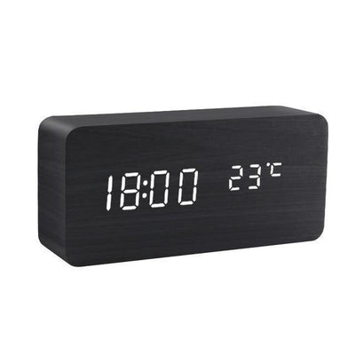 Wooden Cube LED Alarm Clock Black / Rectangle / Time + Temperature | Lily & Eden