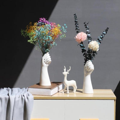 Ceramic White Hand Flower Vase - Lily & Eden