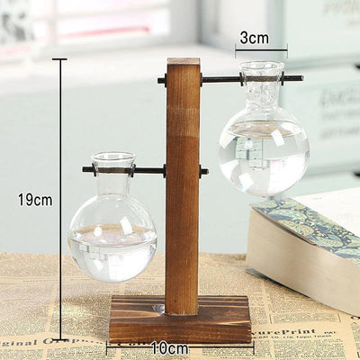 Glass Plant Vase with Vertical Wood Stand - Lily & Eden